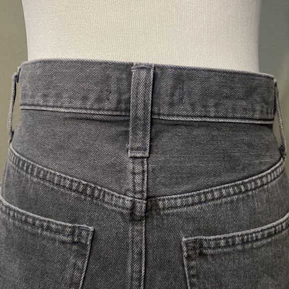 Madewell Rigid Denim ALine Mini Skirt Lunar Wash Button Fly Raw HemBlack Faded - Picture 7 of 13